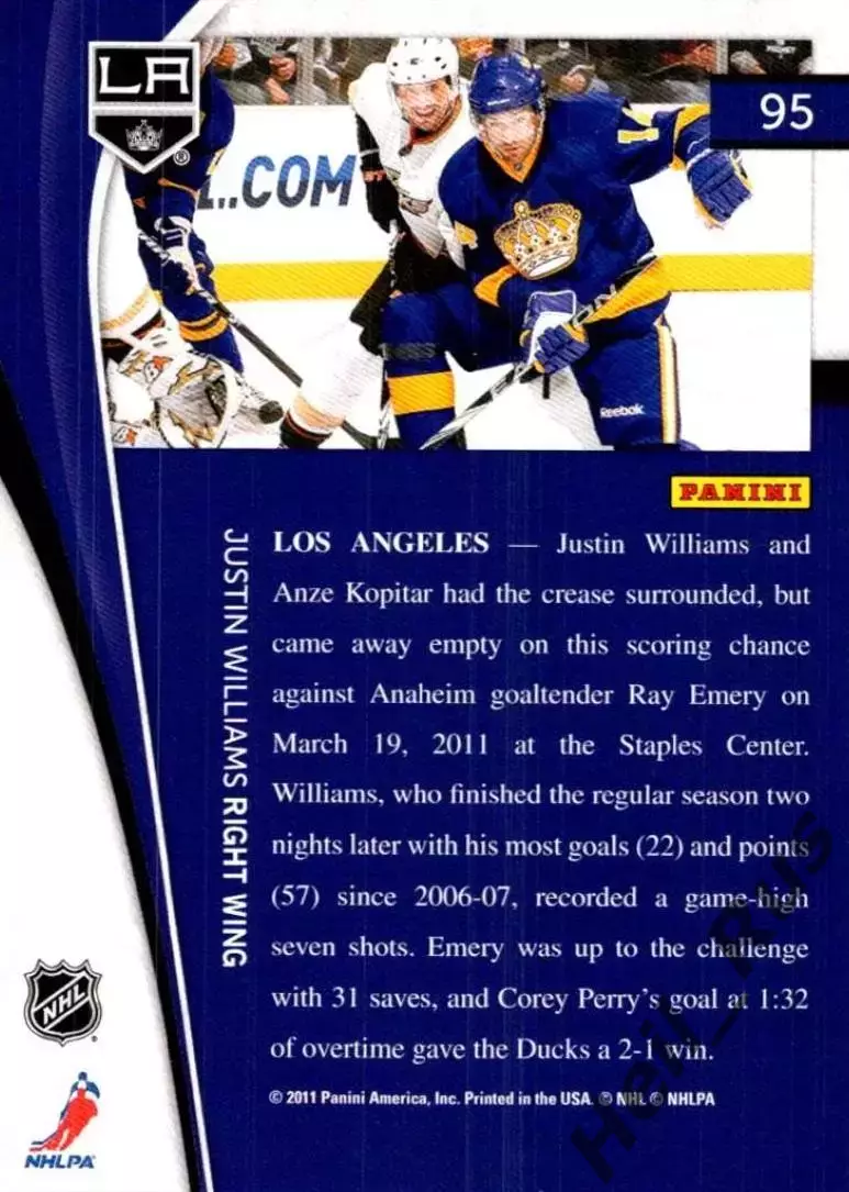 Хоккей. Карточка Джастин Уильямс (Los Angeles Kings/Лос-Анджелес Кингз) НХЛ/NHL 1