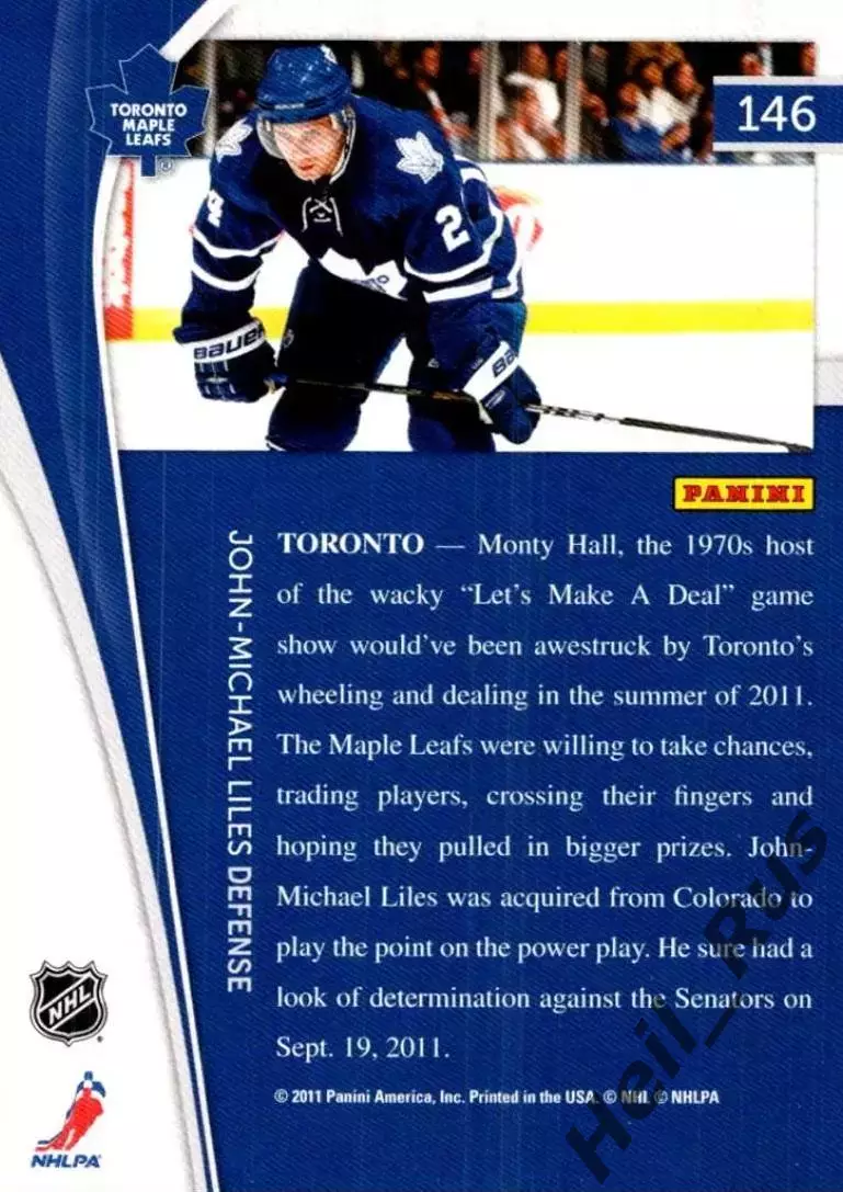Хоккей. Карточка Джон-Майкл Лайлз Toronto Maple Leafs/Торонто Мейпл Лифс НХЛ/NHL 1