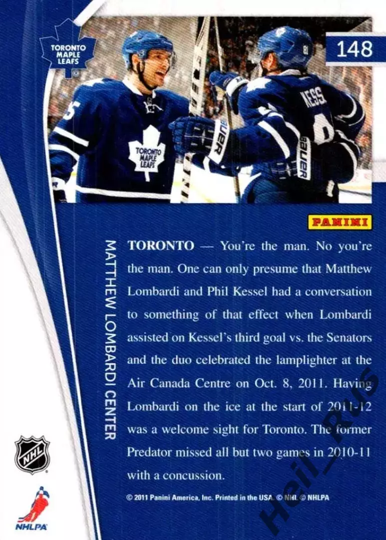 Хоккей. Карточка Мэттью Ломбарди Toronto Maple Leafs/Торонто Мейпл Лифс НХЛ/NHL 1