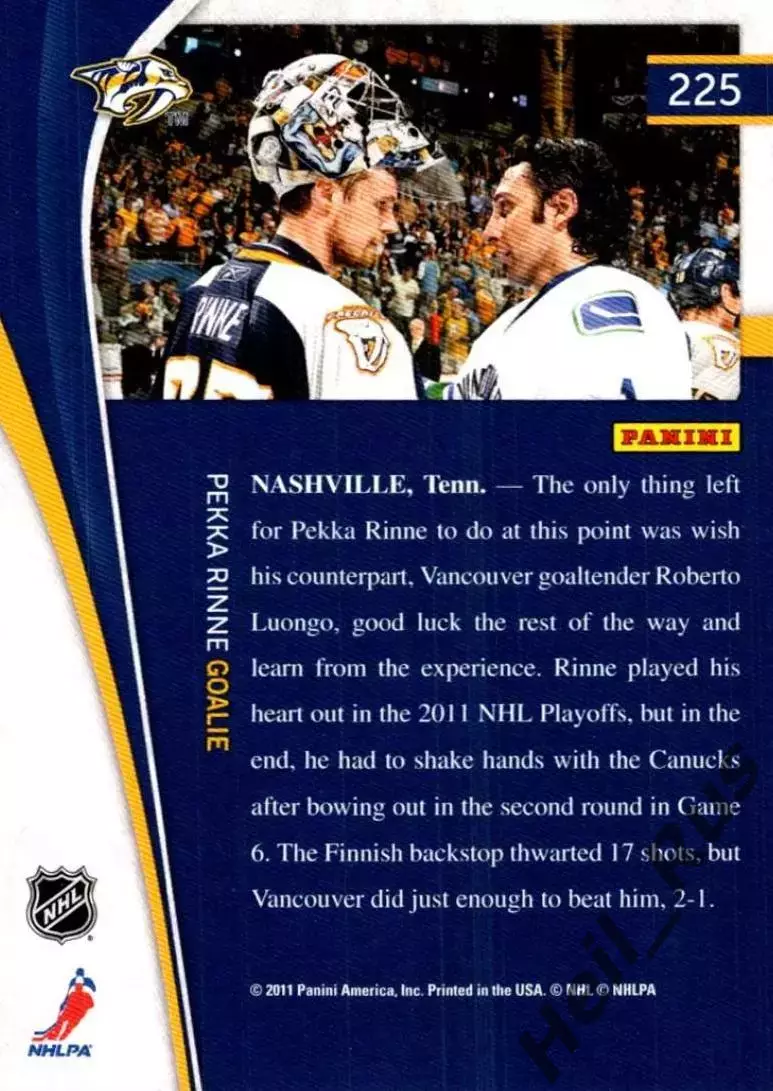 Хоккей Карточка Пекка Ринне Nashville Predators/Нэшвилл/Динамо Минск НХЛ/NHL/КХЛ 1
