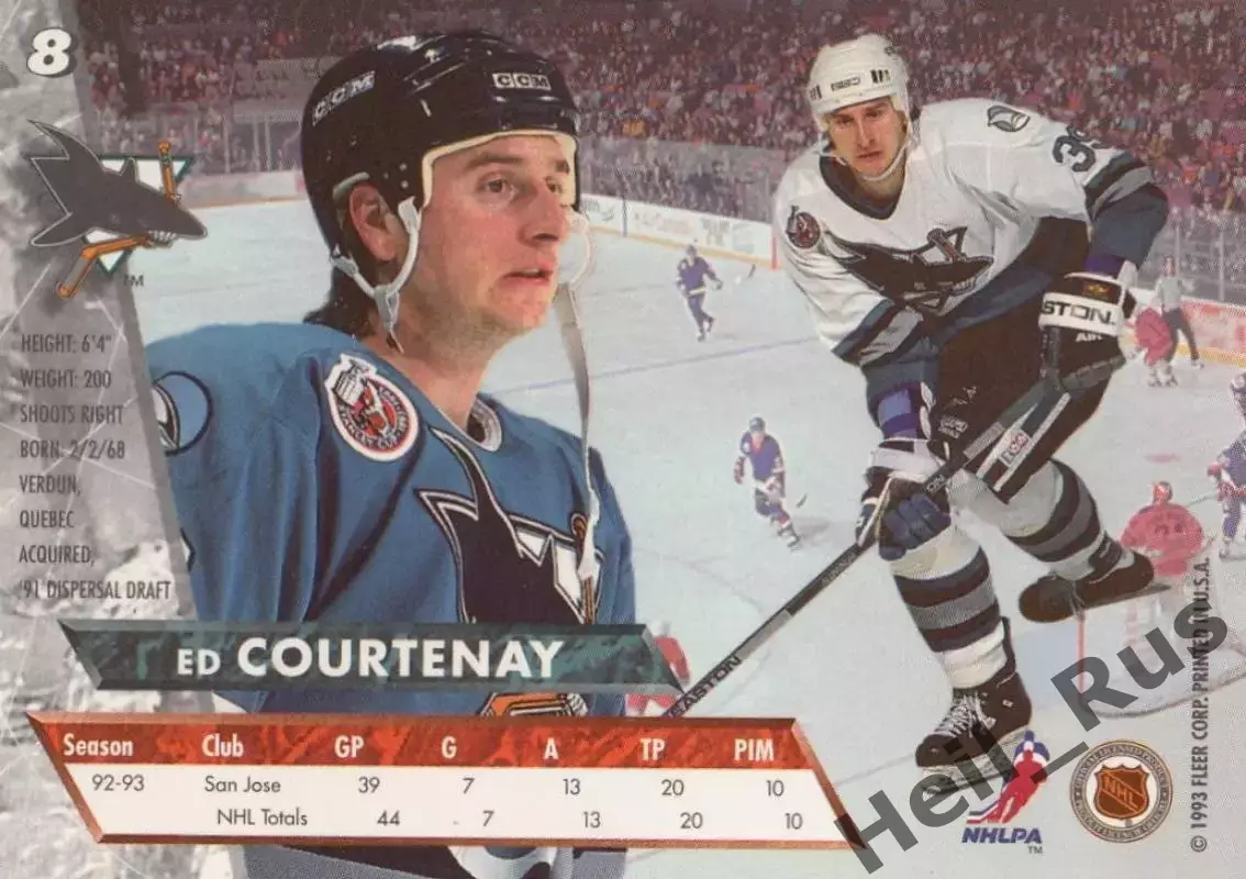 Хоккей Карточка Ed Courtenay/Эд Куртенэ (San Jose Sharks/Сан-Хосе Шаркс) NHL/НХЛ 1