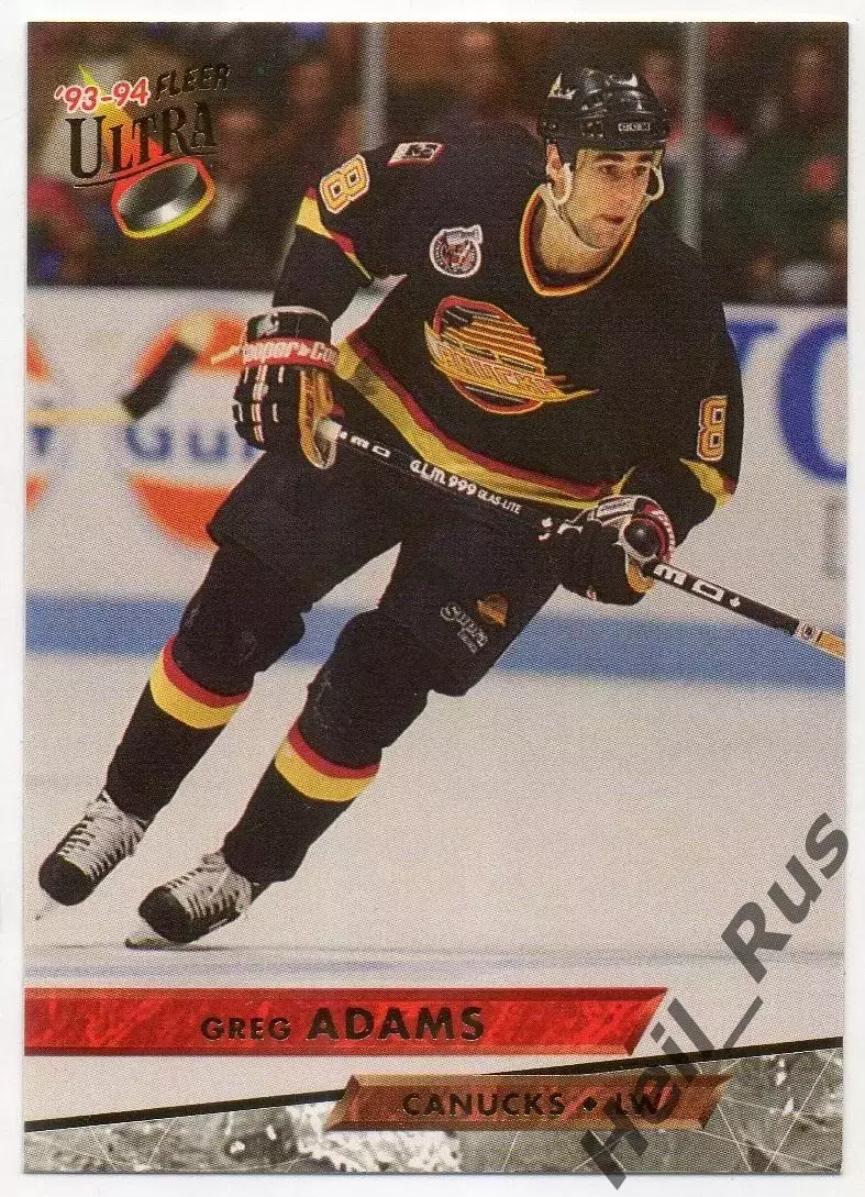 Хоккей Карточка Greg Adams/Грег Адамс Vancouver Canucks/Ванкувер Кэнакс; НХЛ/NHL