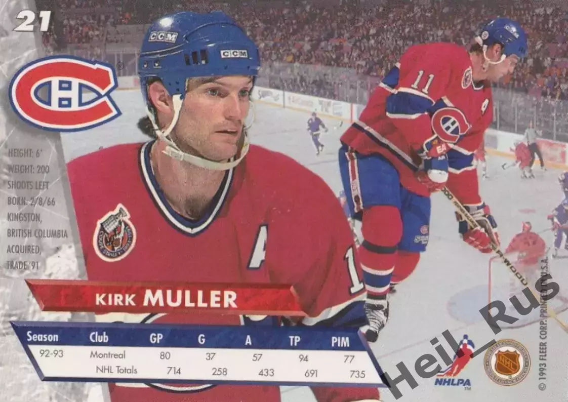 Карточка Kirk Muller/Кирк Мюллер (Montreal Canadiens/Монреаль Канадиенс) НХЛ/NHL 1