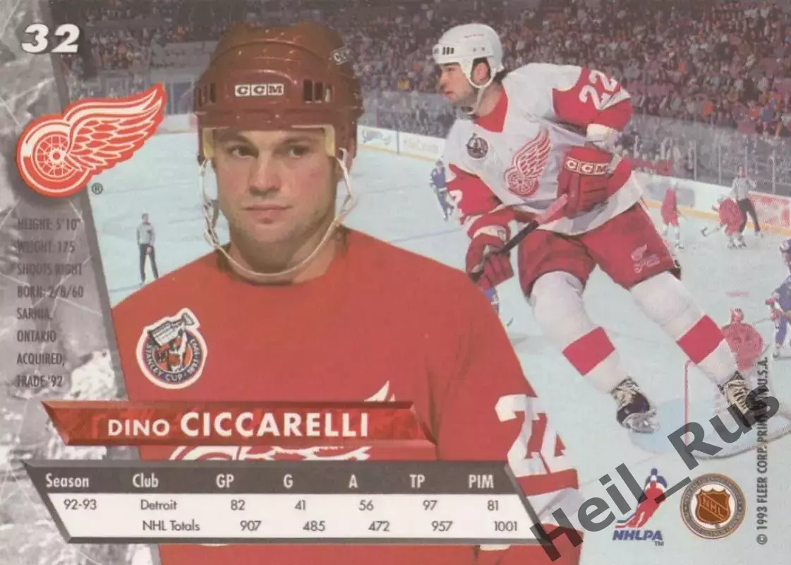 Хоккей. Карточка Дино Сиссарелли (Detroit Red Wings/Детройт Ред Уингз) НХЛ/NHL 1