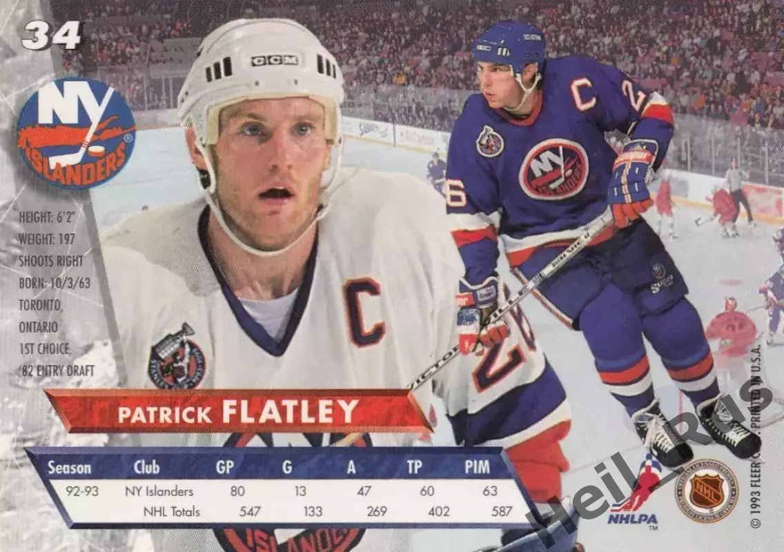 Хоккей. Карточка Патрик Флэтли (New York Islanders/Нью-Йорк Айлендерс) НХЛ/NHL 1
