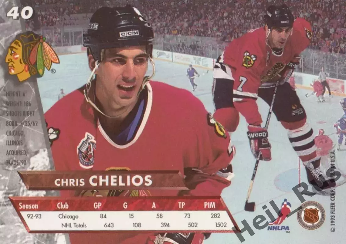 Карточка Chris Chelios/Крис Челиос (Chicago Blackhawks/Чикаго Блэкхокс) NHL/НХЛ 1