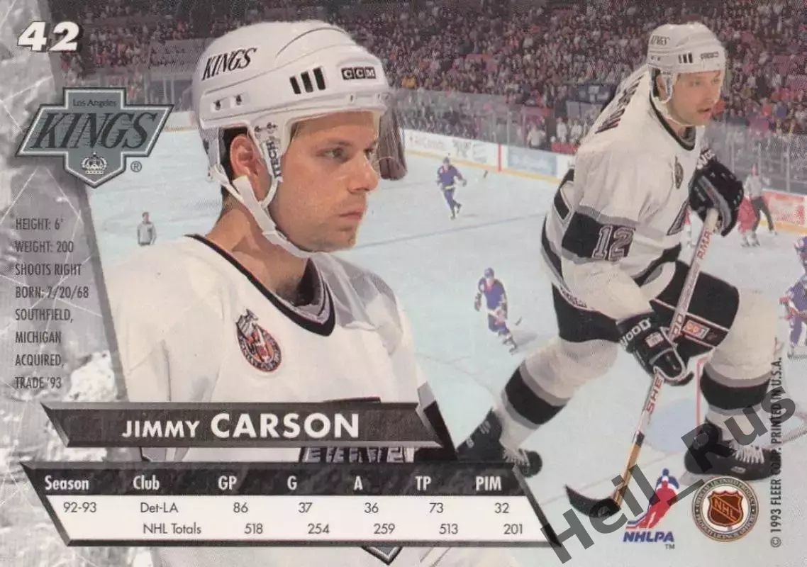 Карточка Jimmy Carson/Джимми Карсон Los Angeles Kings/Лос-Анджелес Кингз НХЛ/NHL 1
