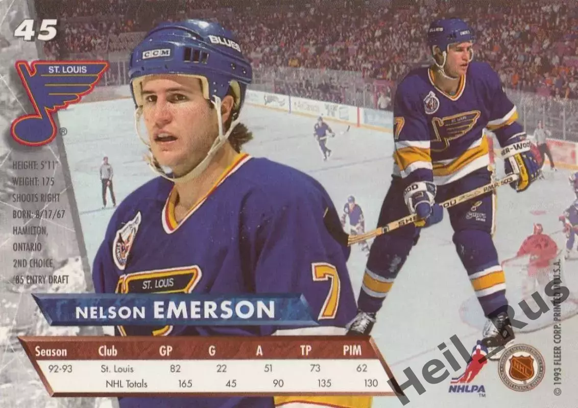 Карточка Nelson Emerson/Нельсон Эмерсон (St. Louis Blues/Сент-Луис Блюз) НХЛ/NHL 1
