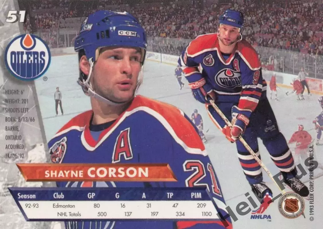 Карточка Shayne Corson/Шейн Корсон (Edmonton Oilers / Эдмонтон Ойлерз) НХЛ/NHL 1