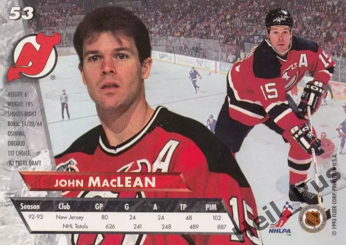 Карточка John MacLean/Джон Маклин New Jersey Devils/Нью-Джерси Девилз НХЛ / NHL 1