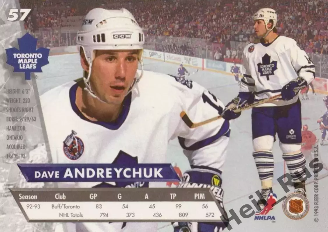 Хоккей. Карточка Дэйв Андрейчук (Toronto Maple Leafs/Торонто Мейпл Лифс) НХЛ/NHL 1