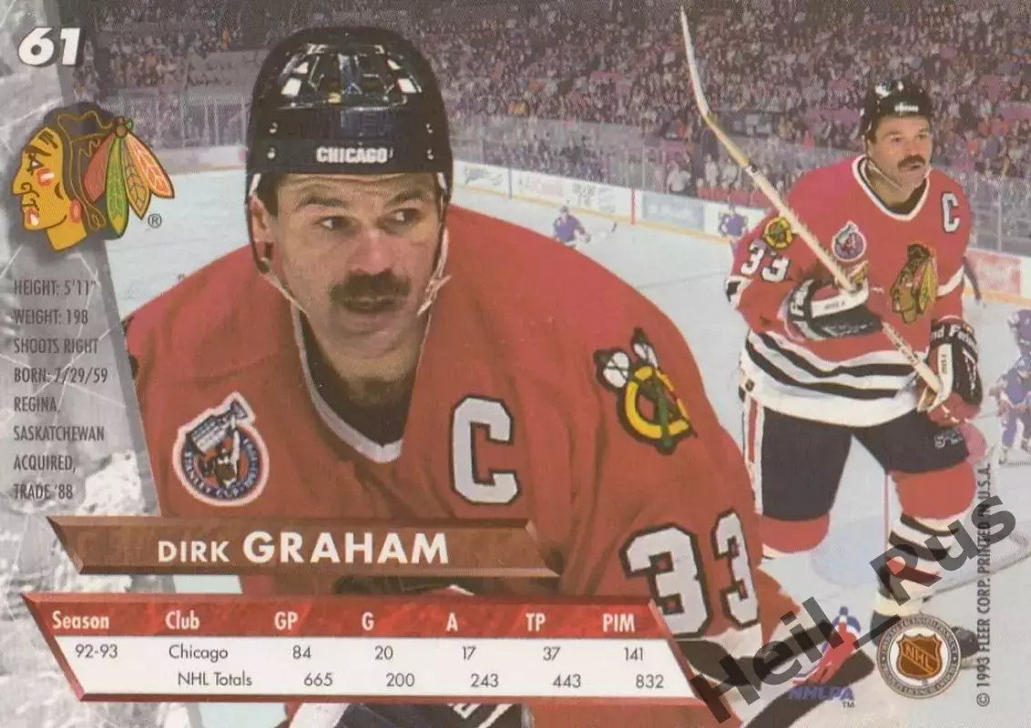 Хоккей Карточка Dirk Graham/Дирк Грэм Chicago Blackhawks/Чикаго Блэкхокс НХЛ/NHL 1
