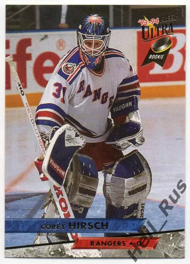 Карточка Corey Hirsch/Кори Хирш (New York Rangers/Нью-Йорк Рейнджерс) НХЛ/NHL