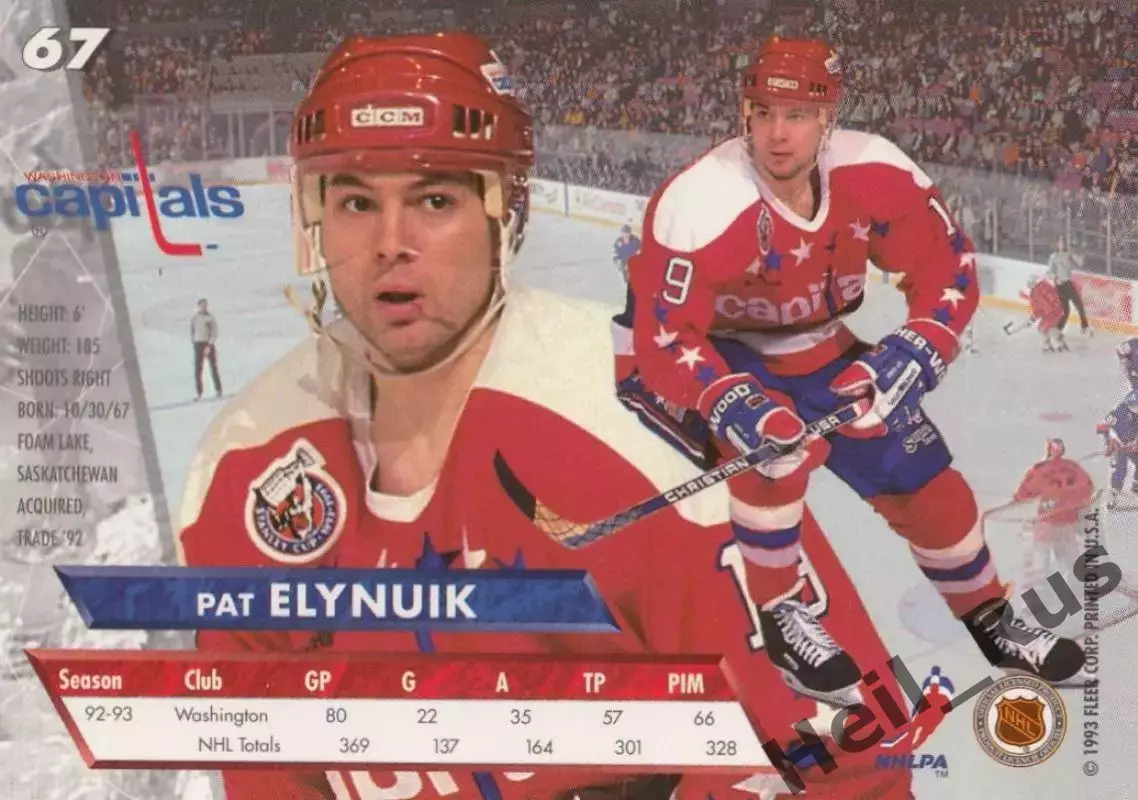 Карточка Pat Elynuik/Пэт Элиньюк Washington Capitals/Вашингтон Кэпиталз НХЛ/NHL 1
