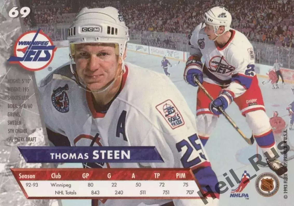Хоккей. Карточка Thomas Steen/Томас Стин (Winnipeg Jets/Виннипег Джетс) NHL/НХЛ 1