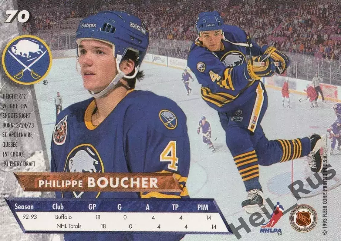 Карточка Philippe Boucher/Филипп Буше (Buffalo Sabres/Баффало Сейбрз) НХЛ/NHL 1