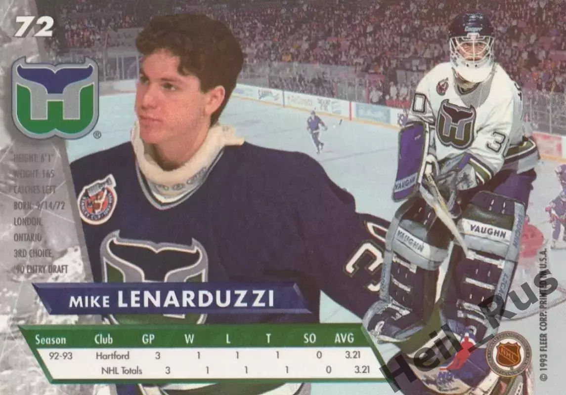 Карточка Mike Lenarduzzi/Майк Ленардуцци (Hartford Whalers/Хартфорд) НХЛ/NHL 1