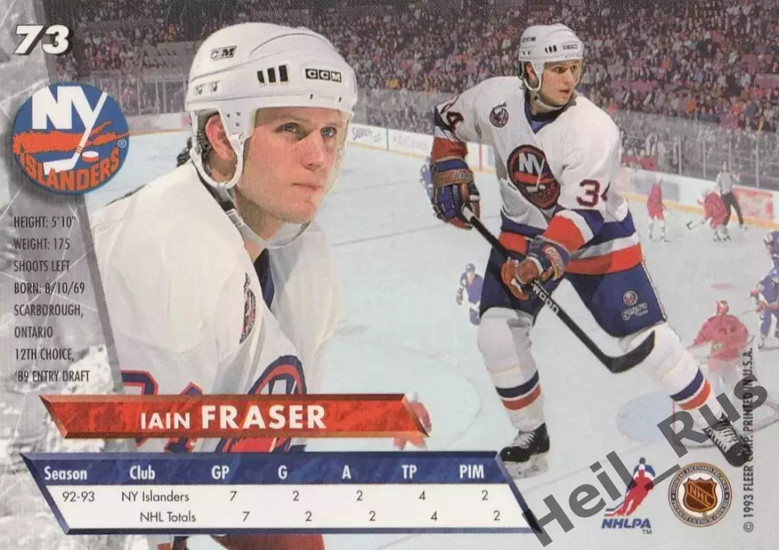 Карточка Iain Fraser/Иайн Фрейзер New York Islanders/Нью-Йорк Айлендерс НХЛ/NHL 1