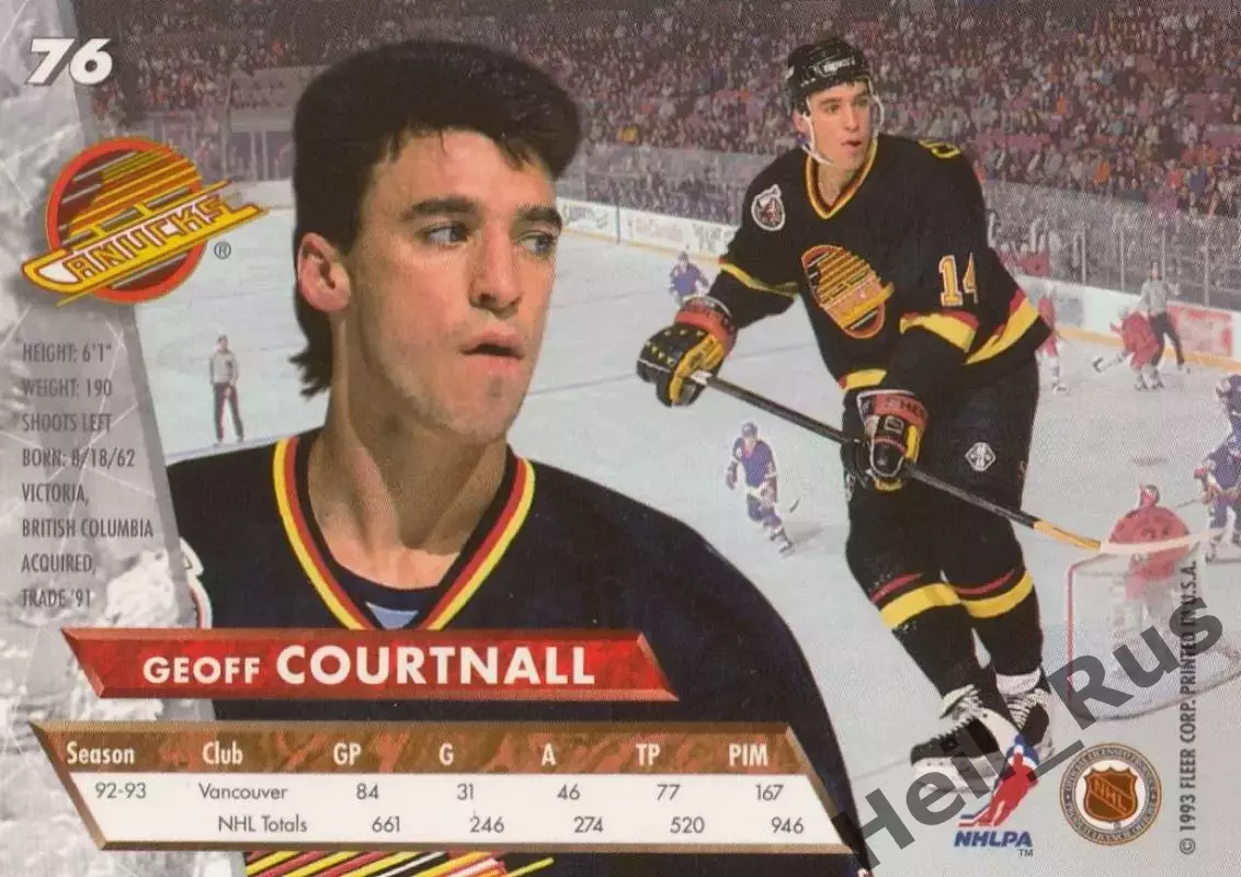 Карточка G. Courtnall/Джефф Куртнолл (Vancouver Canucks/Ванкувер Кэнакс) НХЛ/NHL 1