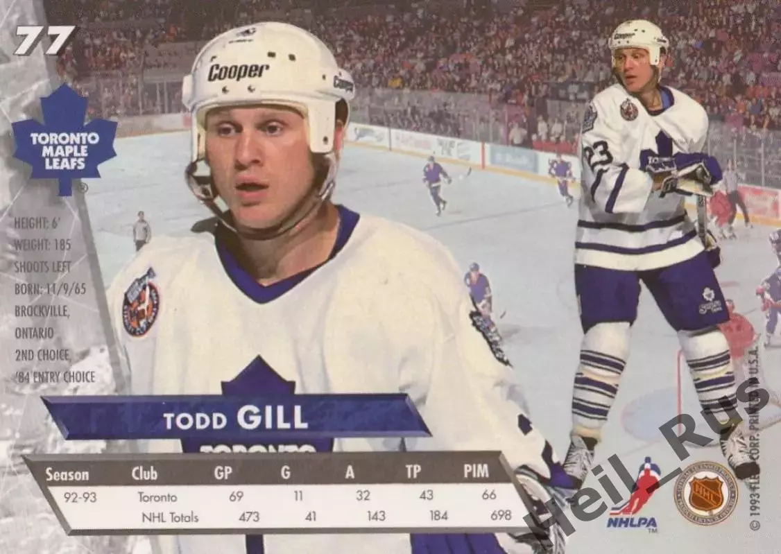Карточка Todd Gill/Тодд Гилл (Toronto Maple Leafs/Торонто Мейпл Лифс) НХЛ/NHL 1
