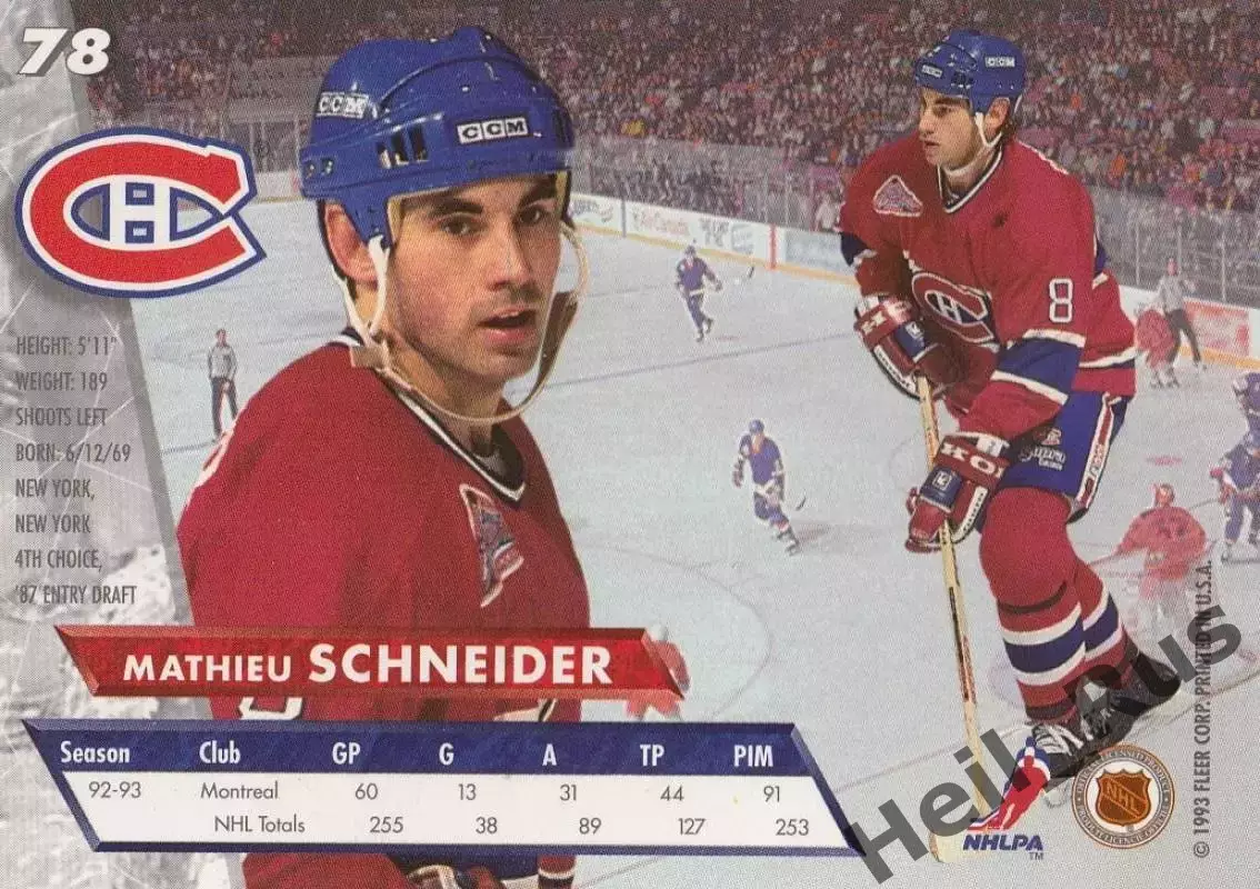 Хоккей. Карточка Мэтью Шнайдер (Montreal Canadiens/Монреаль Канадиенс) НХЛ/NHL 1
