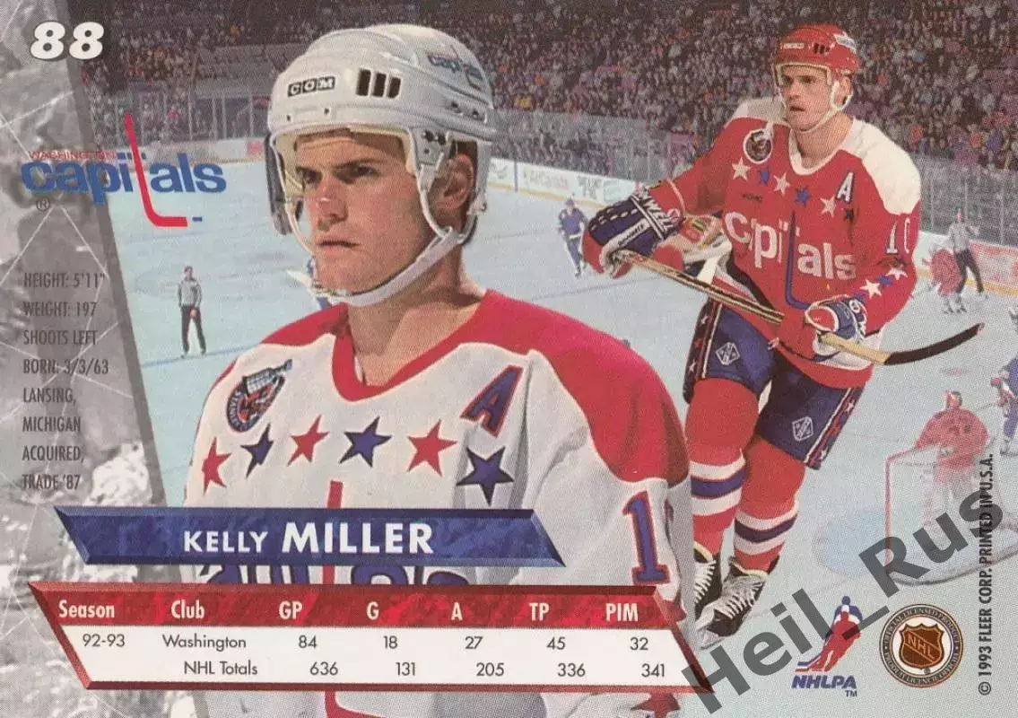 Хоккей; Карточка Kelly Miller/Келли Миллер Washington Capitals/Вашингтон NHL/НХЛ 1