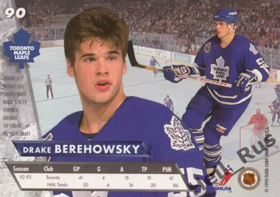Карточка Drake Berehowsky/Дрейк Береховски (Toronto Maple Leafs/Торонто) NHL/НХЛ 1