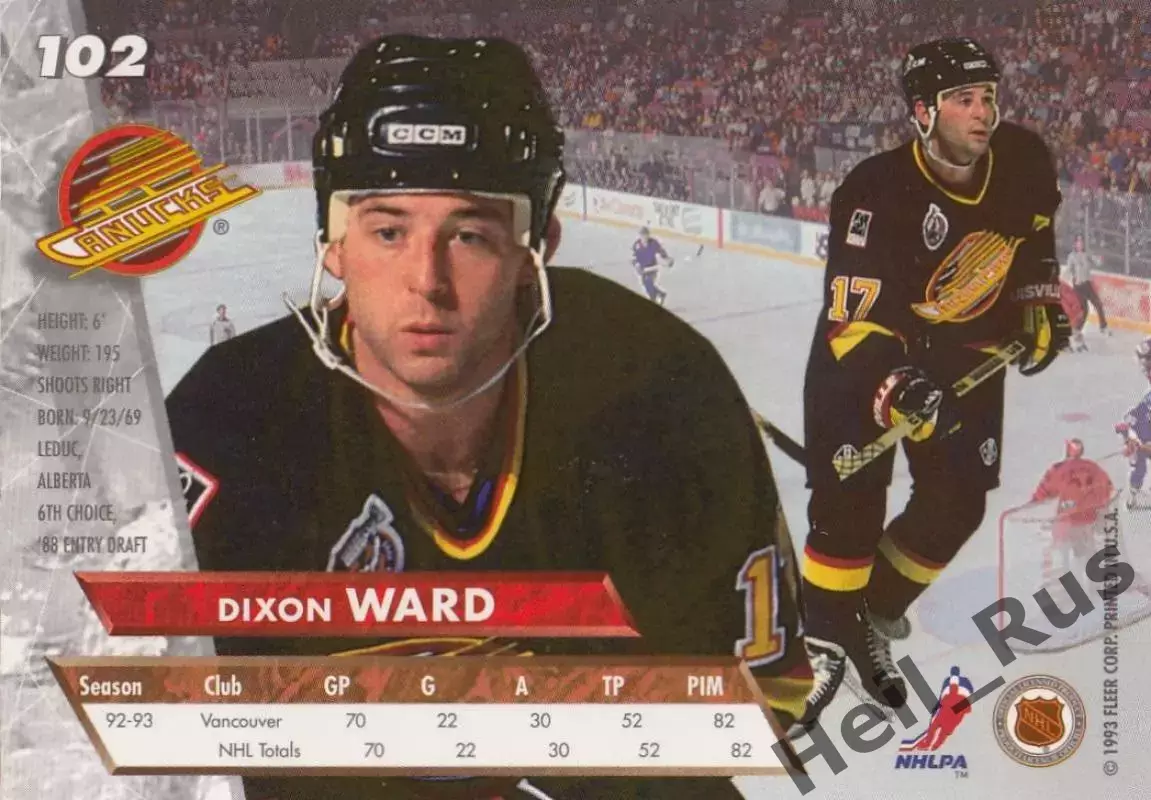 Хоккей Карточка Dixon Ward/Диксон Уорд Vancouver Canucks/Ванкувер Кэнакс NHL/НХЛ 1