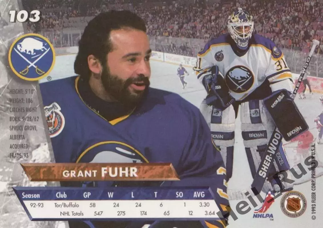 Хоккей. Карточка Grant Fuhr/Грант Фюр (Buffalo Sabres/Баффало Сейбрз) НХЛ/NHL 1