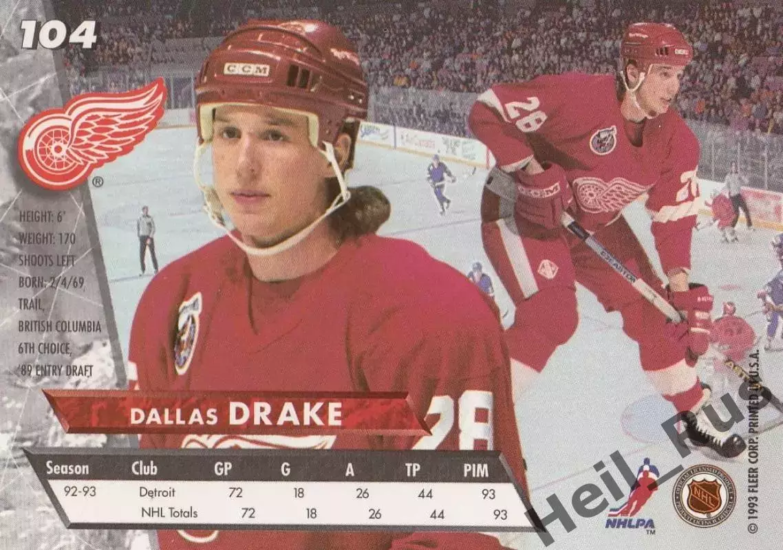 Карточка Dallas Drake/Даллас Дрейк (Detroit Red Wings/Детройт Ред Уингз) НХЛ/NHL 1
