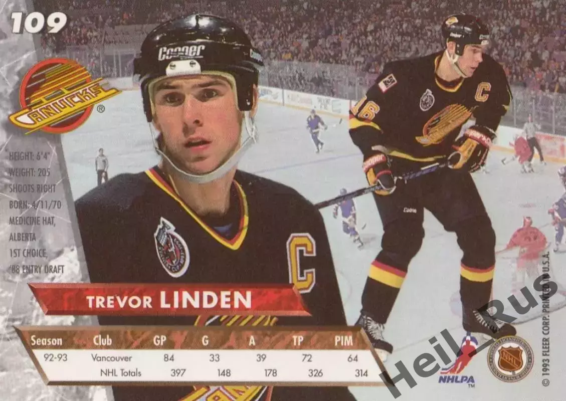 Карточка Trevor Linden/Тревор Линден (Vancouver Canucks/Ванкувер Кэнакс) НХЛ/NHL 1