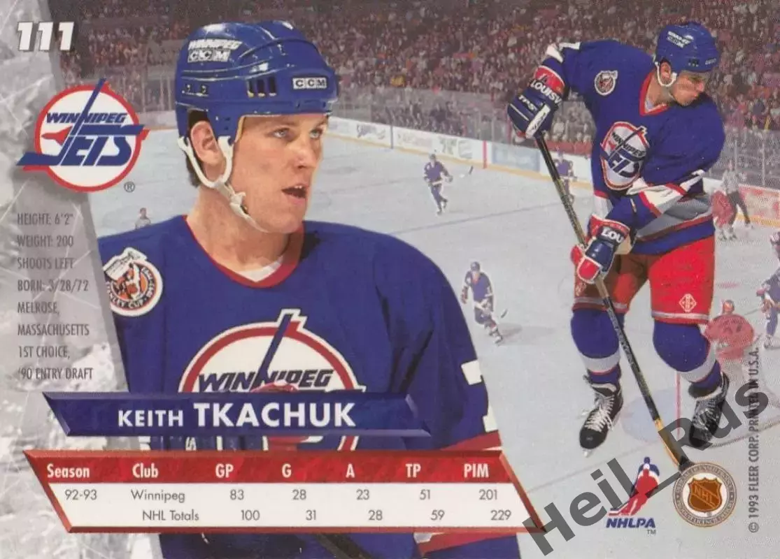 Хоккей Карточка Keith Tkachuk/Кит Ткачук (Winnipeg Jets/Виннипег Джетс) НХЛ/NHL 1