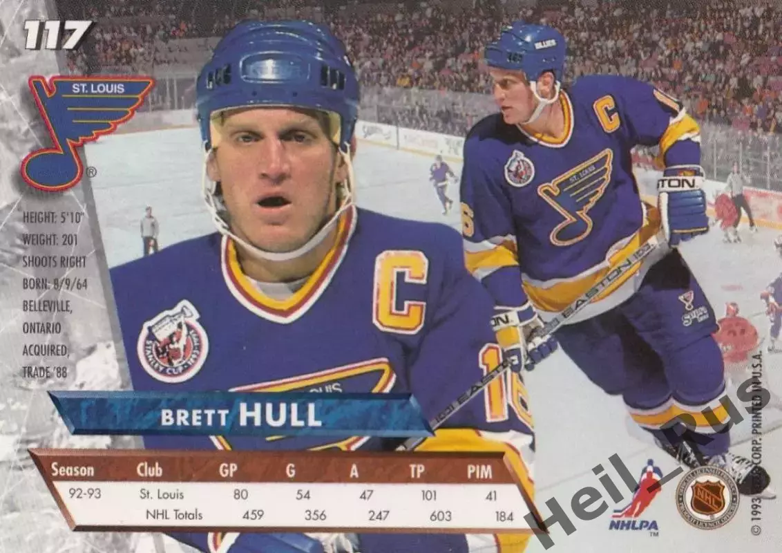 Хоккей; Карточка Brett Hull/Бретт Халл St. Louis Blues/Сент-Луис Блюз, НХЛ/NHL 1