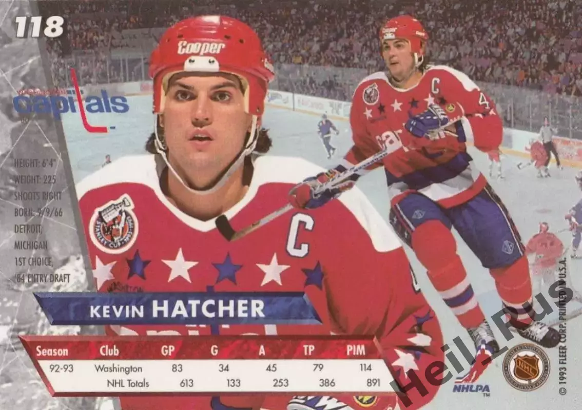 Хоккей Карточка Kevin Hatcher/Кевин Хэтчер Washington Capitals Вашингтон НХЛ/NHL 1