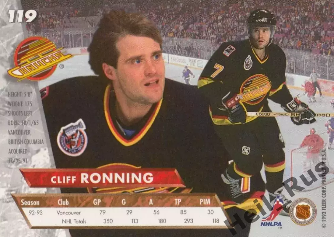 Карточка Cliff Ronning/Клифф Роннинг (Vancouver Canucks/Ванкувер Кэнакс) НХЛ/NHL 1
