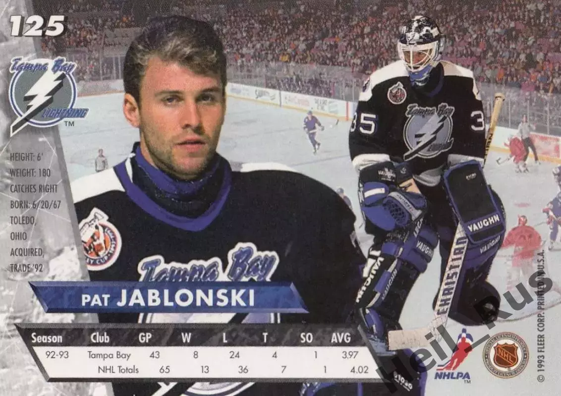 Хоккей. Карточка Pat Jablonski/Пэт Яблонски Lightning/Тампа-Бэй Лайтнинг НХЛ/NHL 1