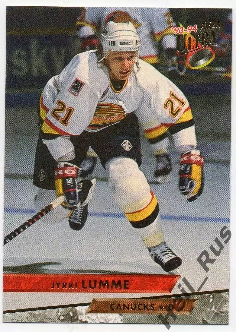 Хоккей Карточка Jyrki Lumme/Юрки Лумме Vancouver Canucks/Ванкувер Кэнакс НХЛ-NHL