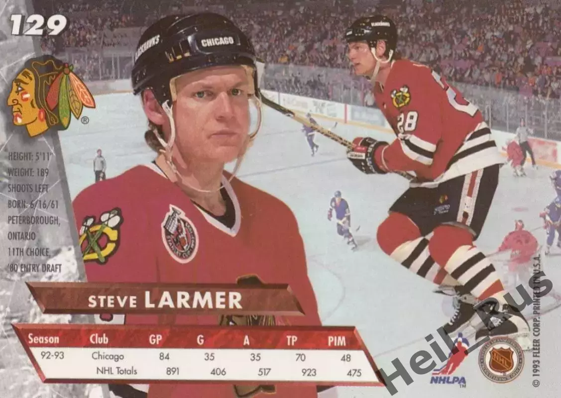 Карточка Steve Larmer/Стив Лармер (Chicago Blackhawks/Чикаго Блэкхокс) НХЛ/NHL 1