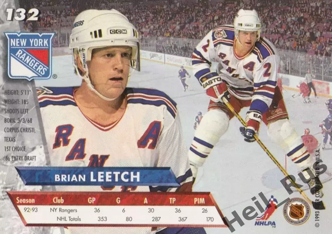 Карточка Brian Leetch/Брайан Лич (New York Rangers/Нью-Йорк Рейнджерс) NHL / НХЛ 1
