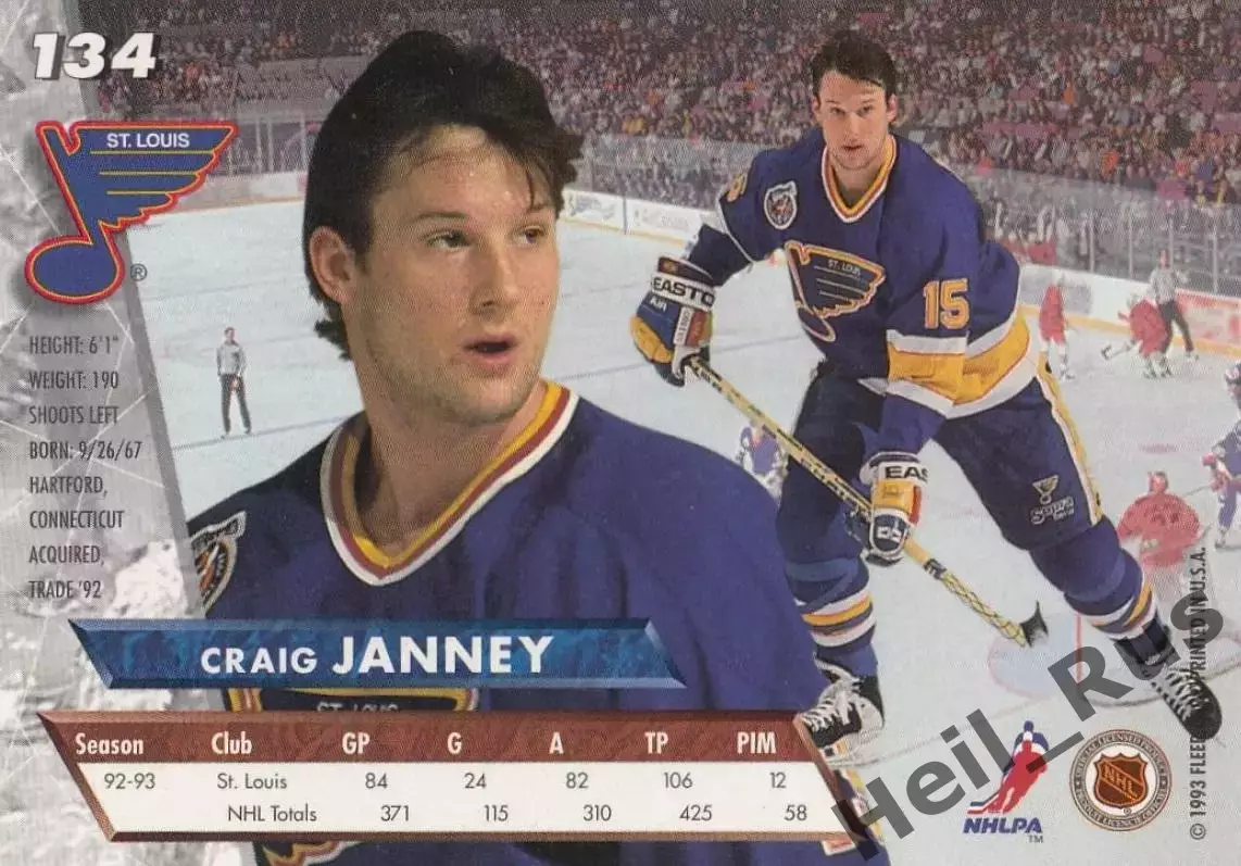 Хоккей Карточка Craig Janney/Крэйг Дженни St. Louis Blues/Сент-Луис Блюз NHL/НХЛ 1