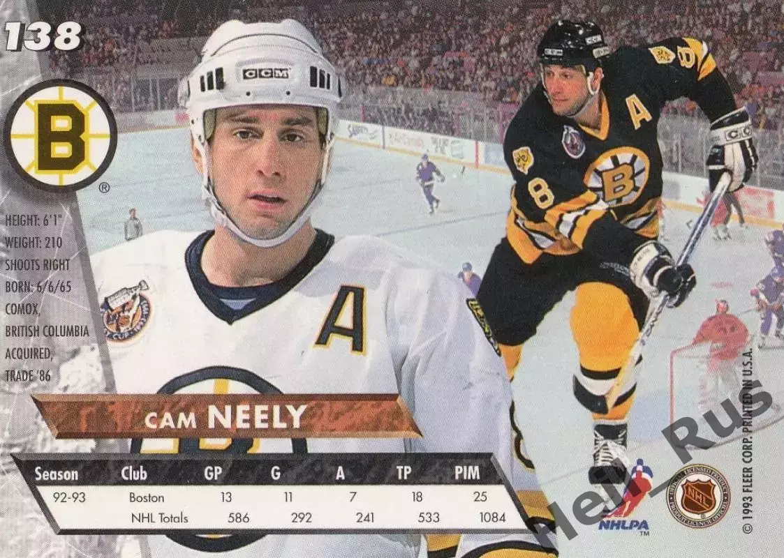 Хоккей. Карточка Cam Neely/Кэм Нили Boston Bruins/Бостон Брюинз НХЛ/NHL 1993/94 1