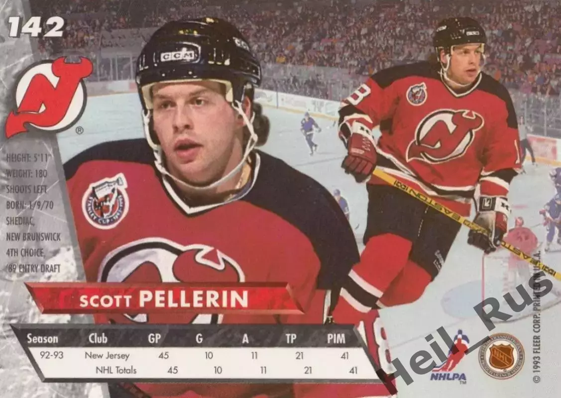 Хоккей. Карточка Скотт Пеллерин (New Jersey Devils/Нью-Джерси Девилз) НХЛ/NHL 1