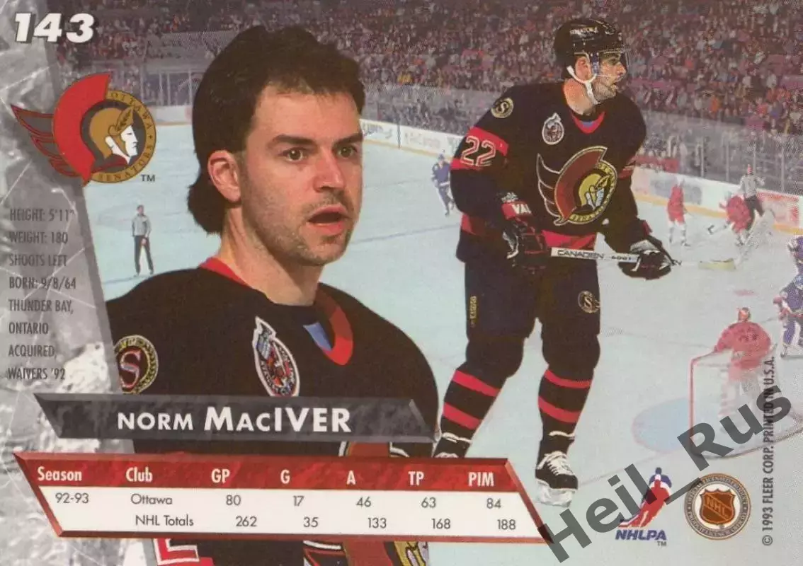 Карточка Norm Maciver/Норм Макивер (Ottawa Senators/Оттава Сенаторз) НХЛ/NHL 1