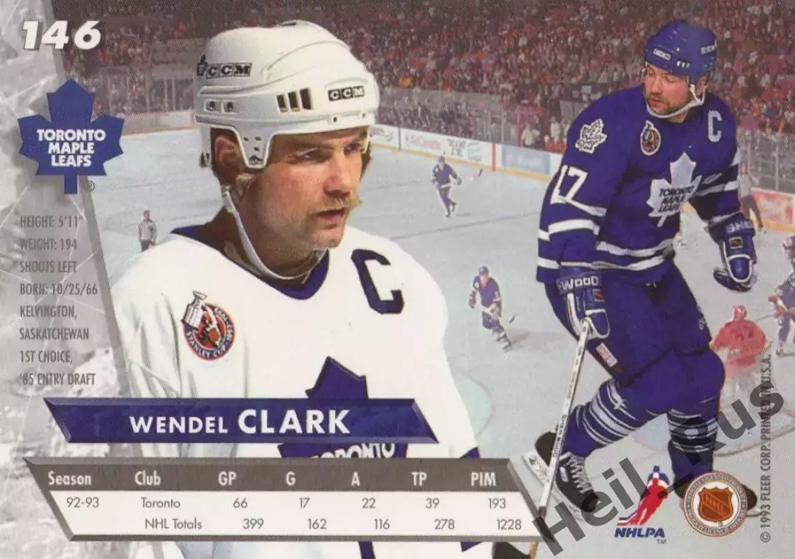 Хоккей. Карточка Уэндел Кларк (Toronto Maple Leafs/Торонто Мейпл Лифс) NHL/НХЛ 1
