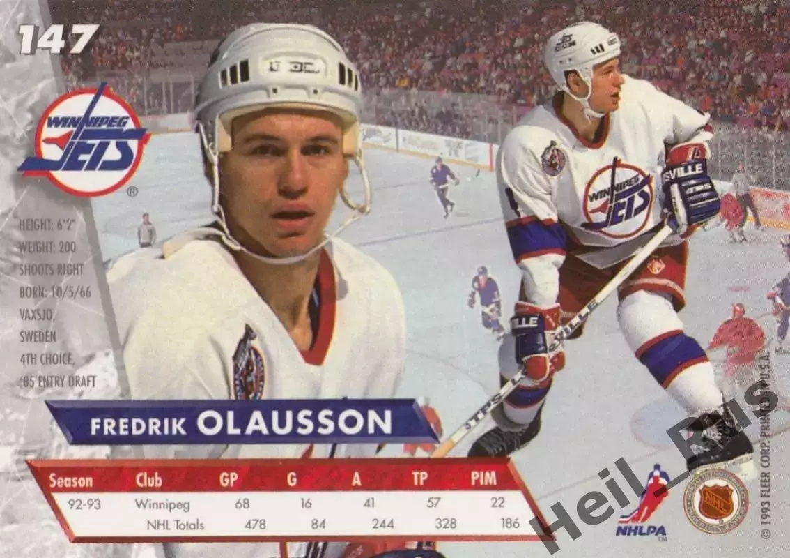 Карточка Fredrik Olausson/Фредрик Олауссон Winnipeg Jets/Виннипег Джетс НХЛ/NHL 1