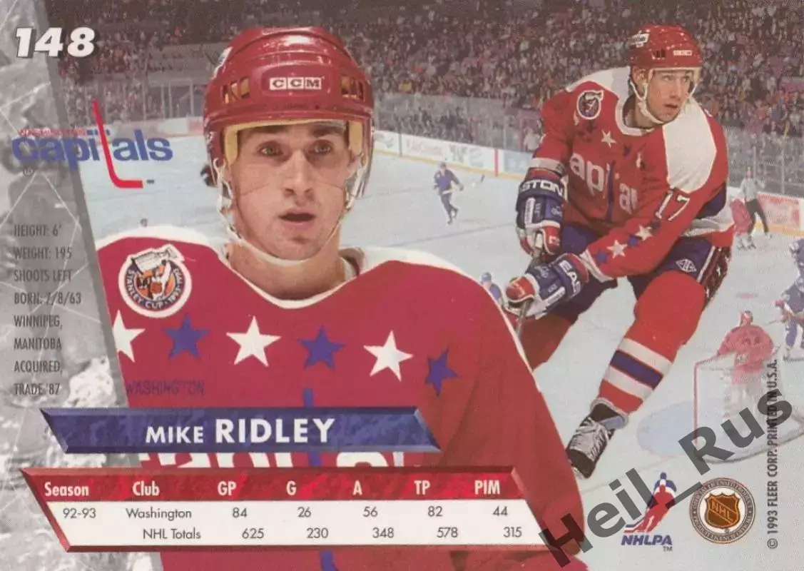 Карточка Mike Ridley/Майк Ридли (Washington Capitals/Вашингтон Кэпиталз) НХЛ/NHL 1