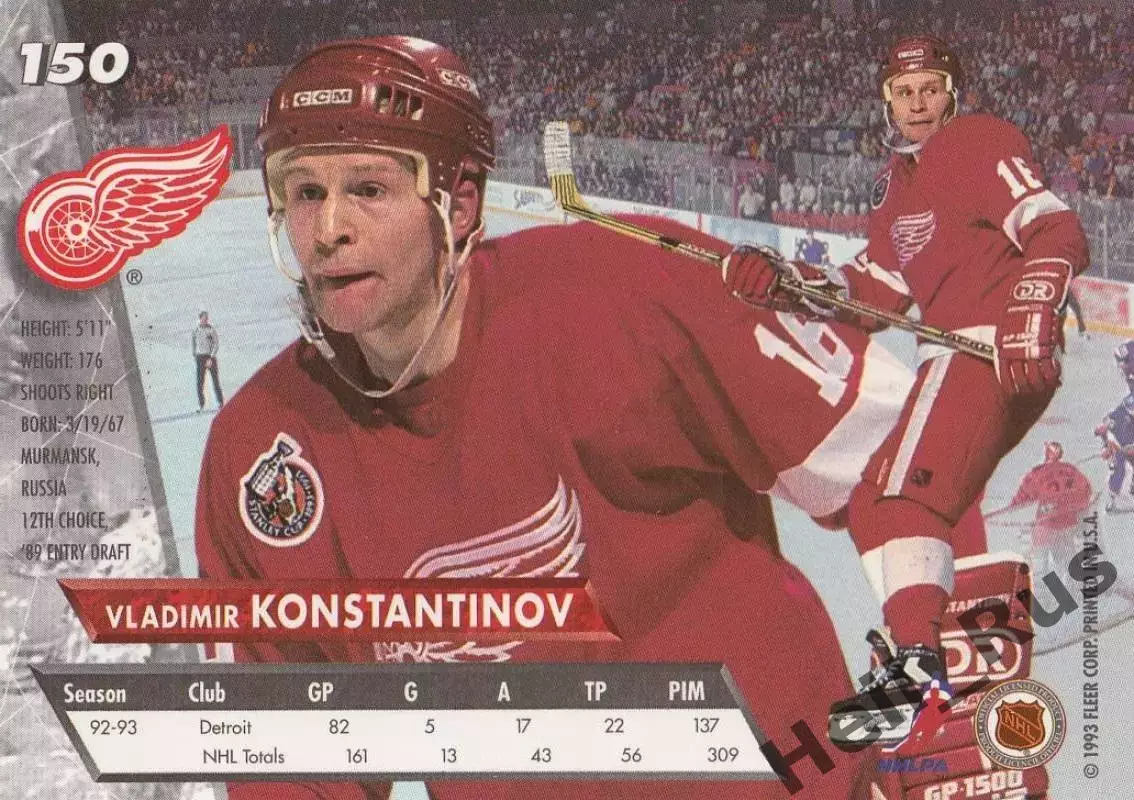 Карточка Владимир Константинов Detroit Red Wings/Детройт Ред Уингз, ЦСКА НХЛ/NHL 1
