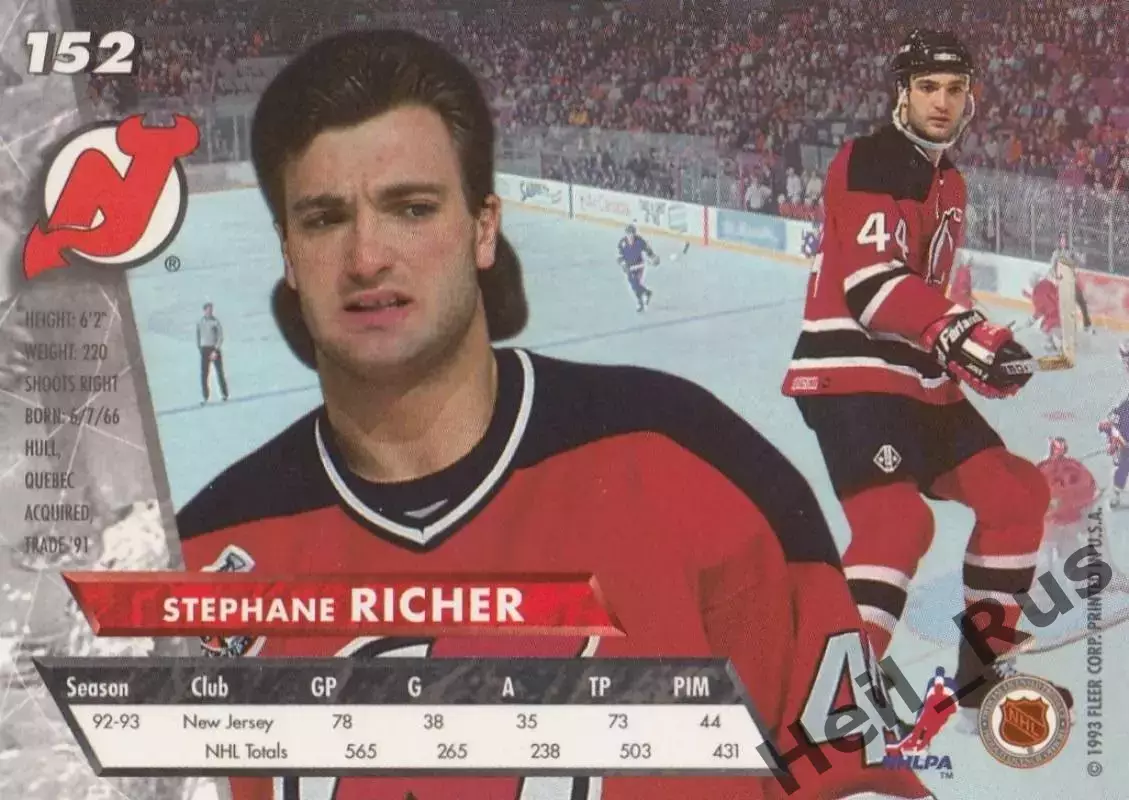 Карточка Stephane Richer/Стефан Рише New Jersey Devils/Нью-Джерси Девилз NHL/НХЛ 1