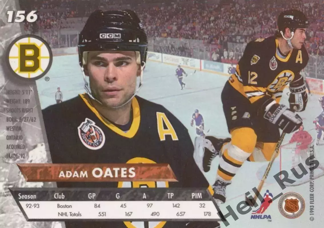 Хоккей Карточка Adam Oates/Адам Оутс Boston Bruins/Бостон Брюинз НХЛ/NHL 1993/94 1