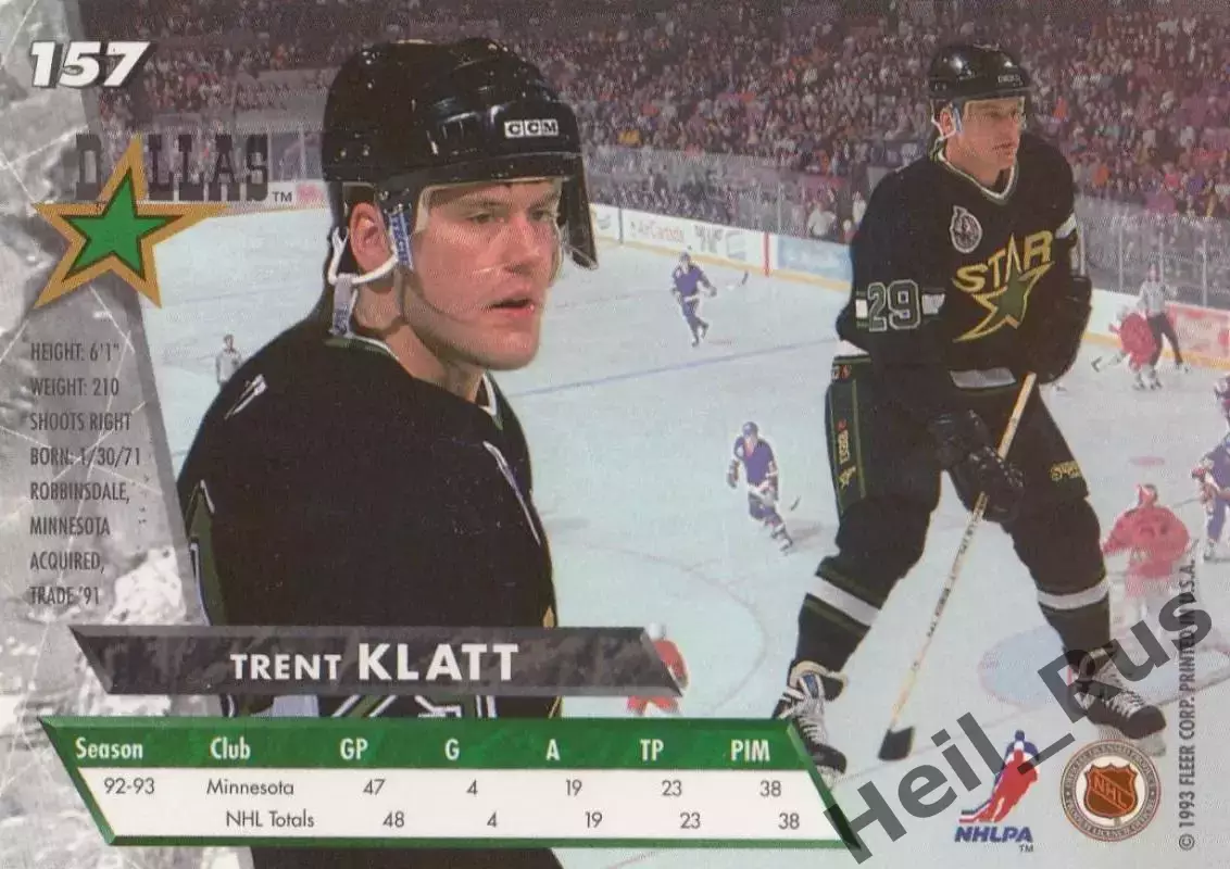 Хоккей. Карточка Trent Klatt/Трент Клатт (Dallas Stars/Даллас Старз) НХЛ/NHL 1